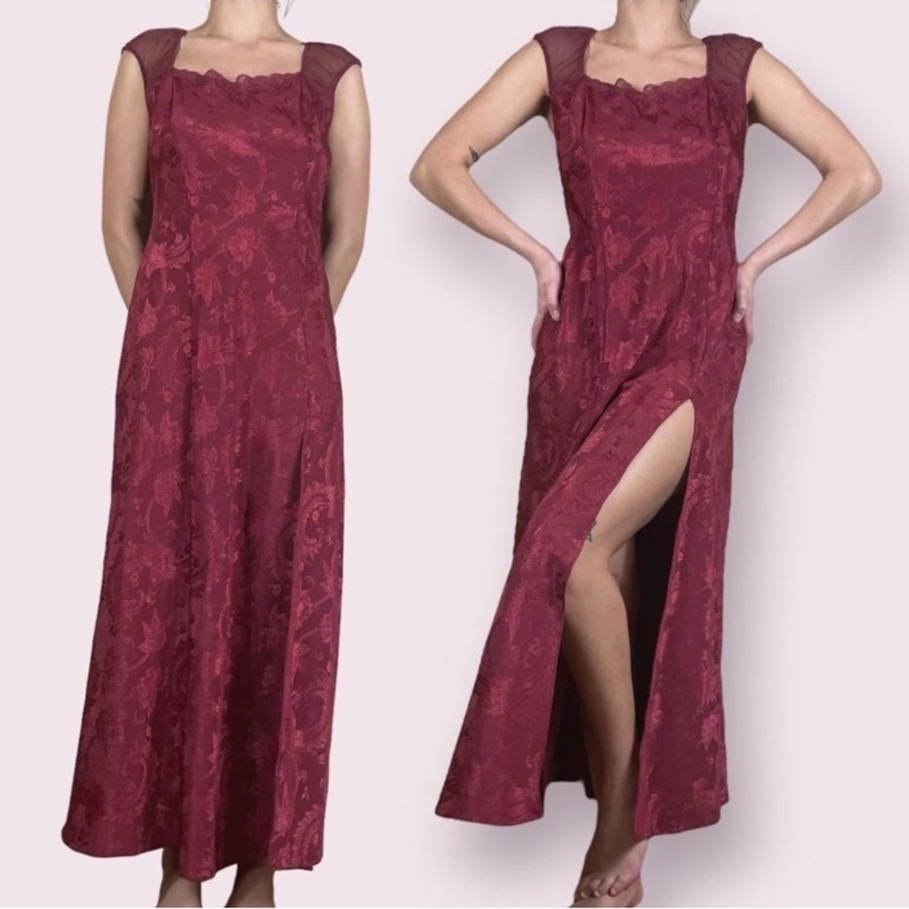 Vtg Victoria's Secret Gold‎ Label Satin Lace Trim Gown Maxi Sz S Jacquard